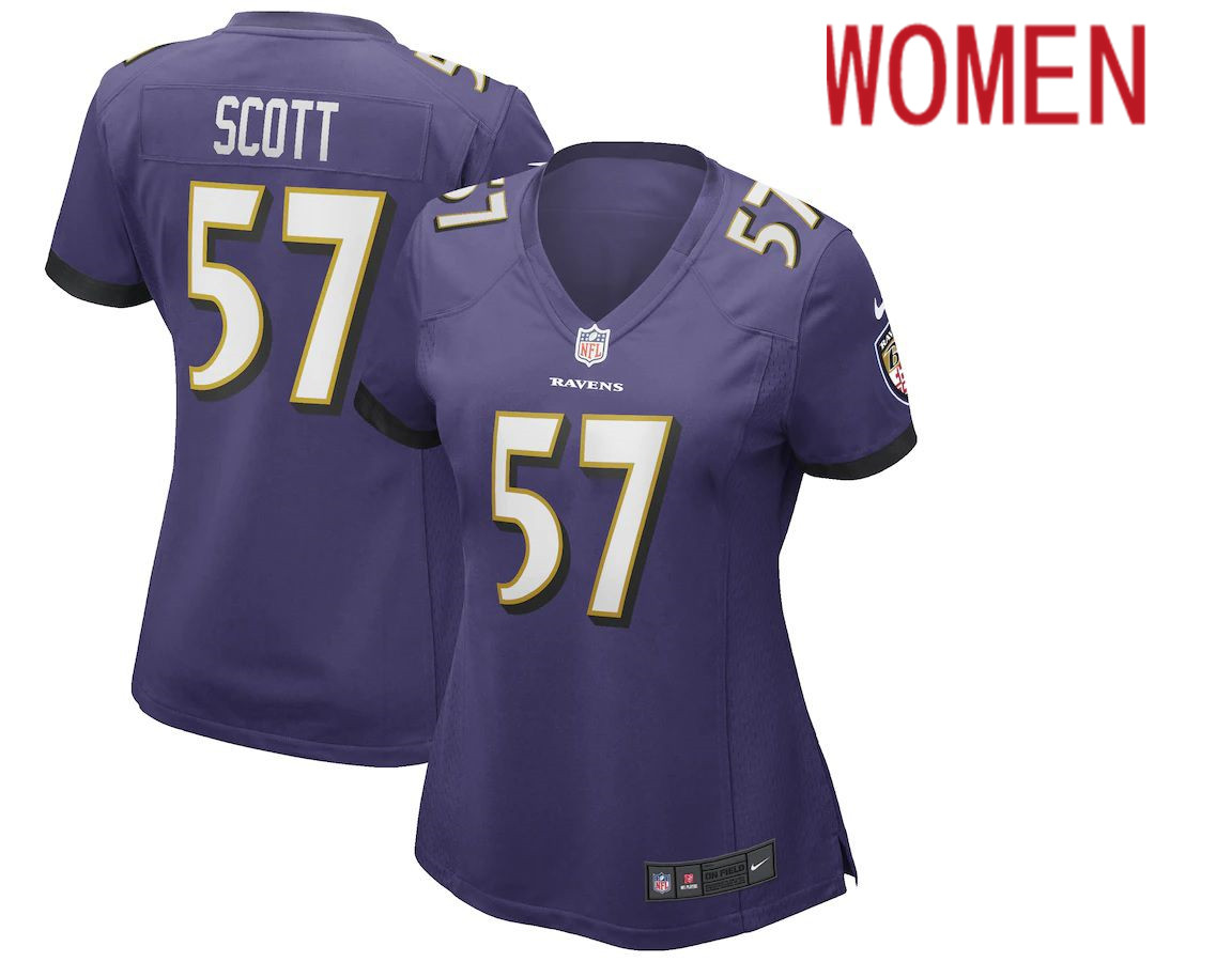 Women Baltimore Ravens #57 Bart Scott Nike Purple Game Retired Player NFL Jersey